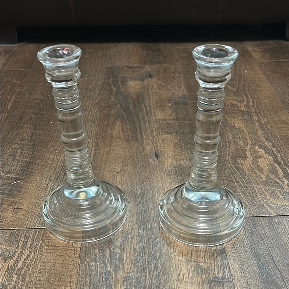 Vintage HOMCO USA Molded Clear Glass Candleholders - Set of 2 -Ribbed Pattern - Picture 1 of 9